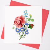 Quilled Greeting Card Red Rose and Flower Bunch 15x15cm