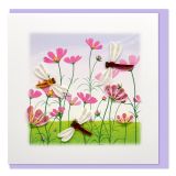 Quilled Greeting Card Field of Poppies and Dragonflies 15x15cm