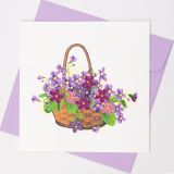 Quilled Greeting Card Basket of Purple Flowers 15x15cm