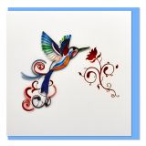 Quilled Greeting Card Hummingbird with Red Flower 15x15cm