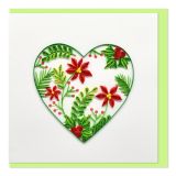Quilled Greeting Card Heart - Green with Red Flowers 15x15cm