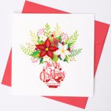 Quilled Greeting Card Poinsettias withMerry Christmas Vase 15x15cm