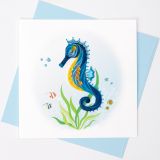 Quilled Greeting Card Sky Blue Sea Horse 15x15cm