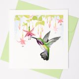 Quilled Greeting Card Hummingbird with Fuchsia 15x15cm