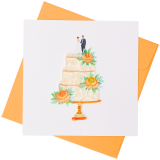 Quilled Greeting Card Bride & Groom Wedding Cake 15x15cm