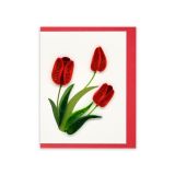 Quilled Mini Greeting Card Red Tulips 8.5x6.4cm
