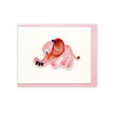 Quilled Mini Greeting Card Baby Elephant - Pink 8.5x6.4cm