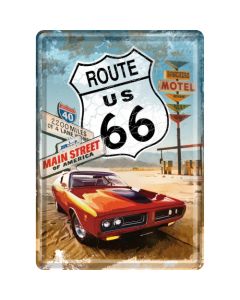 Nostalgic-Art Metal Postcard Route66 Red Car 10x14cm