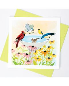 Quilled Greeting Card Bird Bath 15x15cm