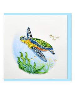 Quilled Greeting Card Green Sea Turtle 15x15cm