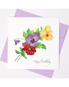 Quilled Greeting Card Happy Birthday Flowers 15x15cm