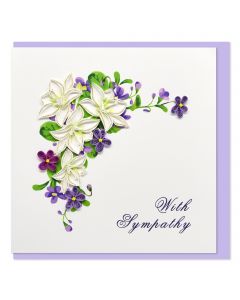 Quilled Greeting Card With Sympathy - Purple and White Flowers 15x15cm