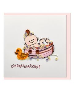 Quilled Greeting Card Congratulations Baby Pink 15x15cm