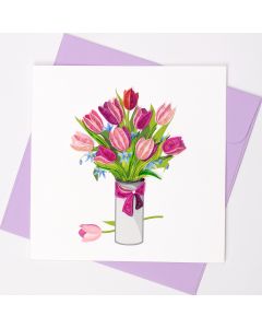 Quilled Greeting Card Pink Tulips 15x15cm