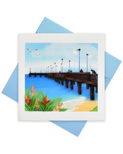 Quilled Greeting Card Fishing Jetty 15x15cm