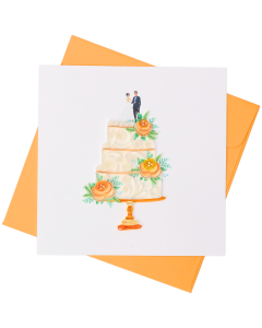 Quilled Greeting Card Bride & Groom Wedding Cake 15x15cm