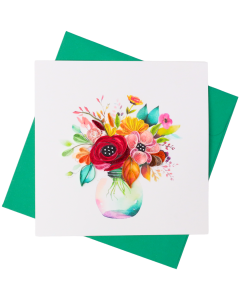 Quilled Greeting Card Flowers in Glass Vase 15x15cm